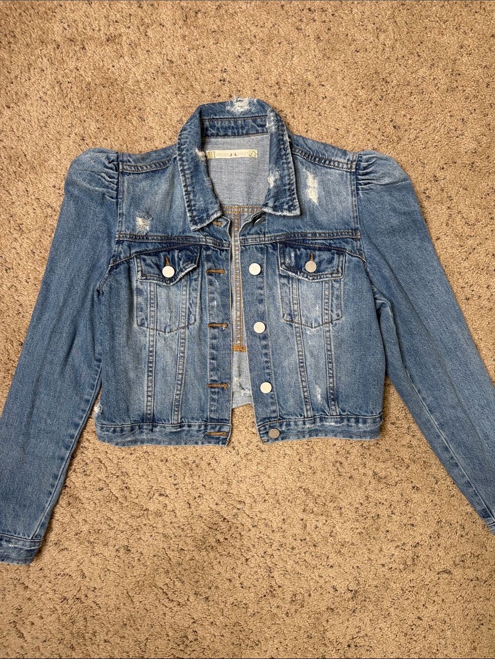Chelsea & Violet Cropped Denim Distressed shrunken Jacket M